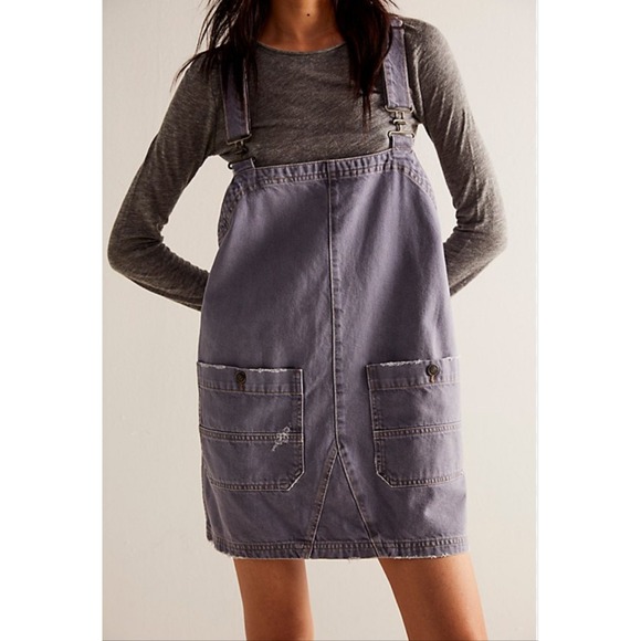 We The Free Dresses & Skirts - We The Free Overall Dress Womens Small Black Denim Utility Pinafore Mini Pockets
